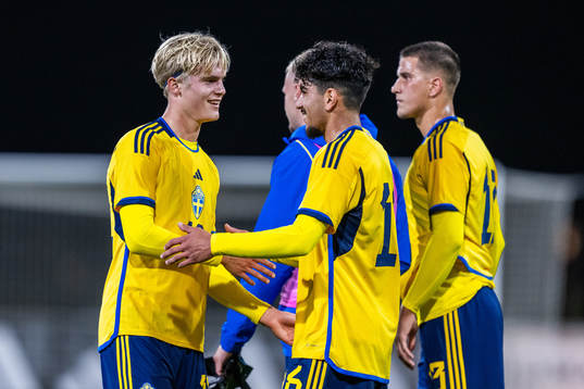 Lucas Bergvall and Ahmed Qasem of Sweden celebrate