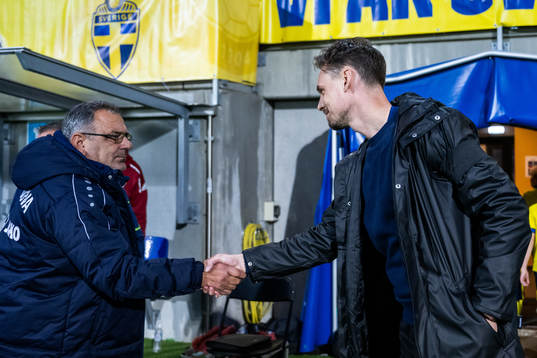 Head coach Stefan Stoica of Moldova and head coach Daniel