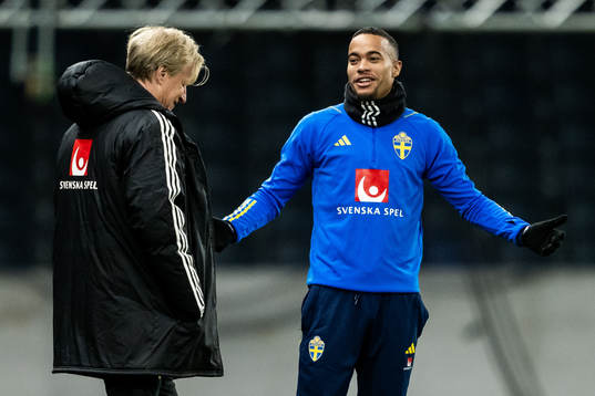 Robin Quaison of the Swedish football national team at a
