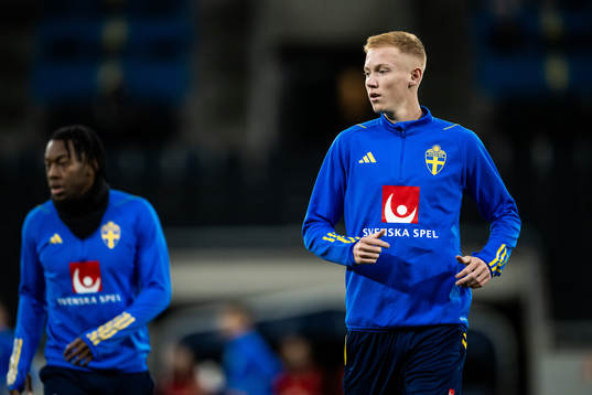 Hugo Larsson of the Swedish football national team at a