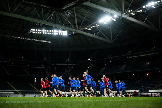 Players of the Swedish football national team at a training