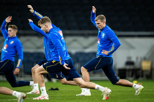 Carl Starfelt of the Swedish football national team at a
