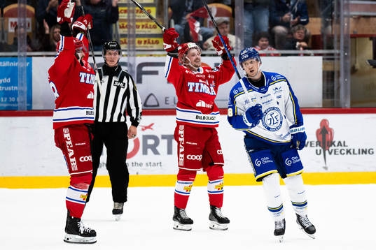 Timrås Jonathan Dahlén och Robin Hanzl jublar