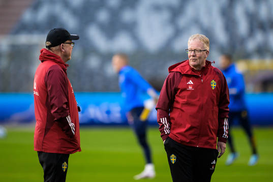 Head coach Janne Andersson and scout Lasse Jacobsson of the