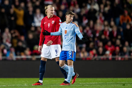 Erling Braut Haaland of Norway and Gavi of Spain