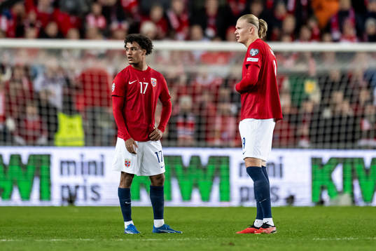 Oscar Bobb and Erling Braut Haaland of Norway