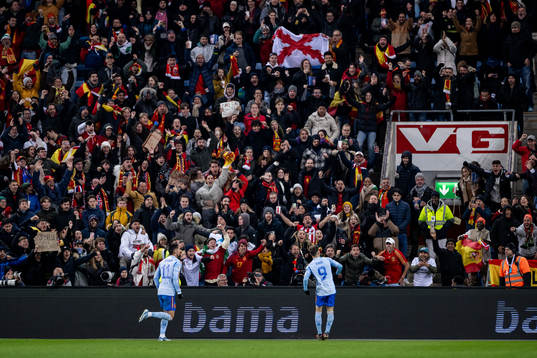 Gavi of Spain celebrates