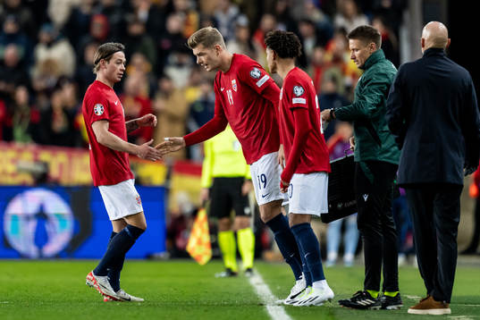 Patrick Berg and Alexander Sørloth of Norway