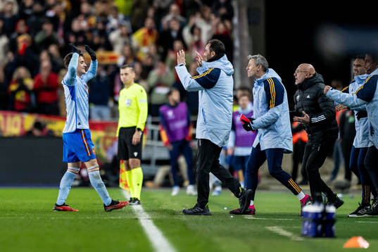 Gavi of Spain celebrates