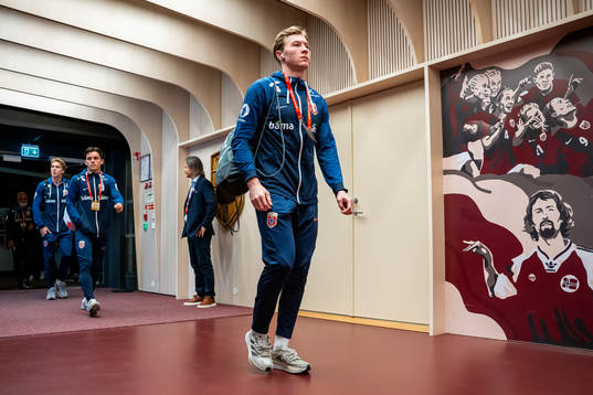 Goalkeeper Mathias Dyngeland of Norway arrives
