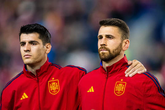 Alvaro Morata and Unai Simon of Spain