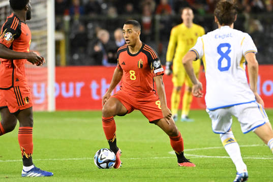 Youri Tielemans of Belgium in action with the ball