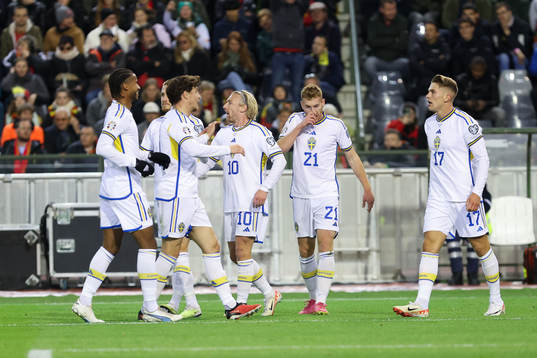 Viktor Gyokeres of Sweden scores the  0-1 goal and