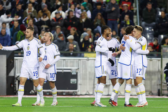 Viktor Gyokeres of Sweden scores the  0-1 goal and