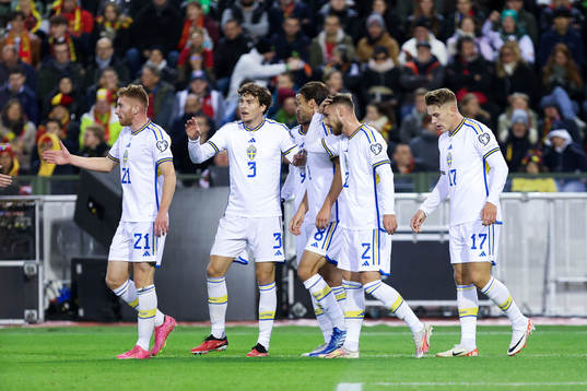 Viktor Gyokeres of Sweden scores the  0-1 goal and