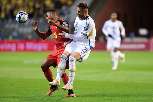 Youri Tielemans of Belgium battles for the ball with Linus