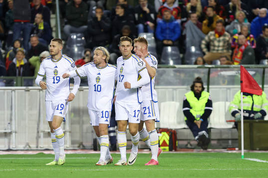 Viktor Gyokeres of Sweden scores the  0-1 goal and