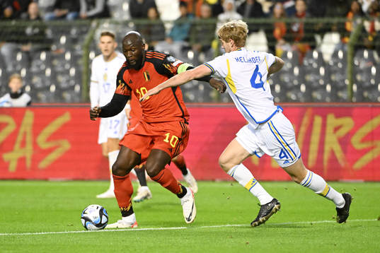 Romelu Lukaku of Belgium battles for the ball with Filip