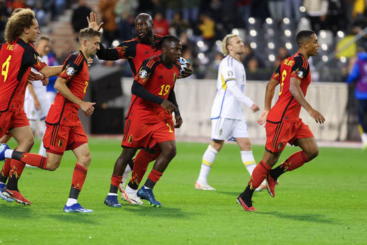 Romelu Lukaku of Belgium scores a penalty and celebrates