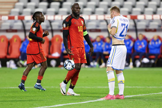 Romelu Lukaku of Belgium scores a penalty and celebrates