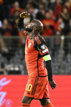 Romelu Lukaku of Belgium celebrates