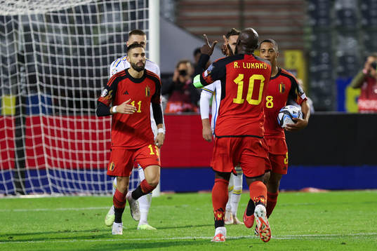 Romelu Lukaku of Belgium scores a penalty and celebrates