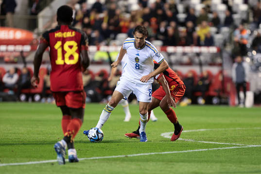 Albin Ekdal of Sweden battles for the ball with Youri