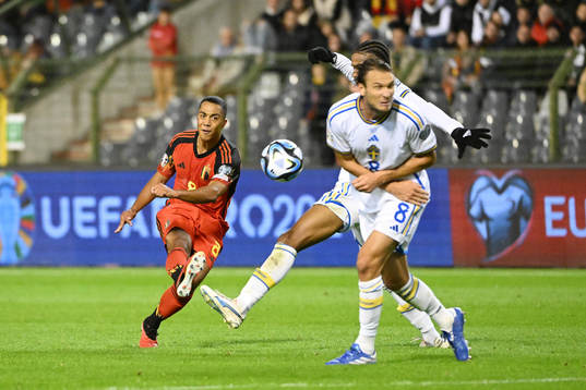 Youri Tielemans of Belgium battles for the ball with Albin