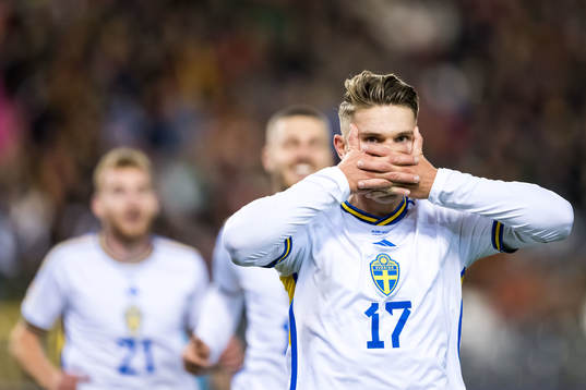 Viktor Gyökeres of Sweden celebrates scoring 0-1