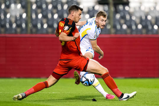 Jan Vertonghen of Belgium and Dejan Kulusevski of Sweden