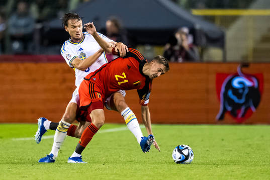Albin Ekdal of Sweden and Timothy Castagne of Belgium