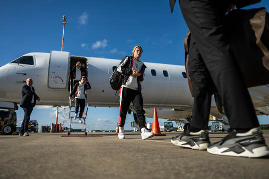 Anna Anvegård of Häcken arrives at Münster/Osnabrück