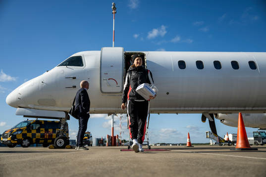 Filippa Curmark of Häcken arrives at Münster/Osnabrück