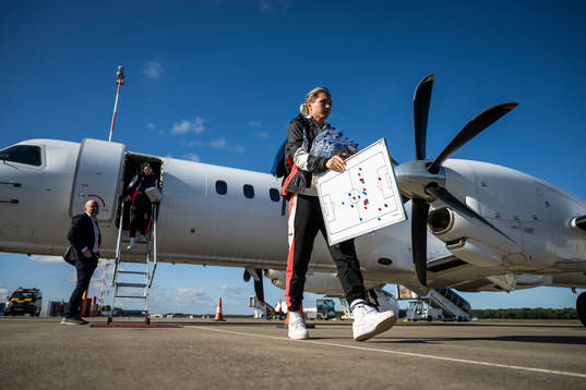 Goalkeeper Jennifer Falk of Häcken arrives at