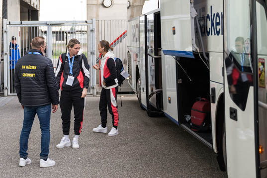 Goalkeeper Jennifer Falk of Häcken and head of security