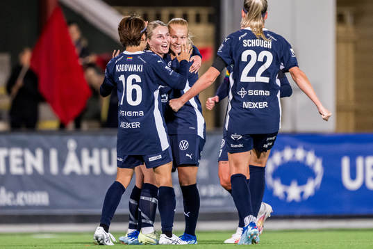 Hanna Andersson and Sofie Bredgaard of Rosengård celebrate