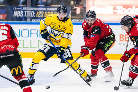 HV71s Oscar Fisker Molgaard och Malmö Redhawks Johan