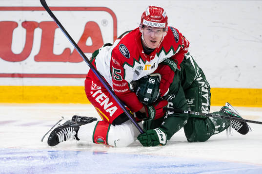 Frölundas Gustav Rydahl och Färjestads Joel Nyström