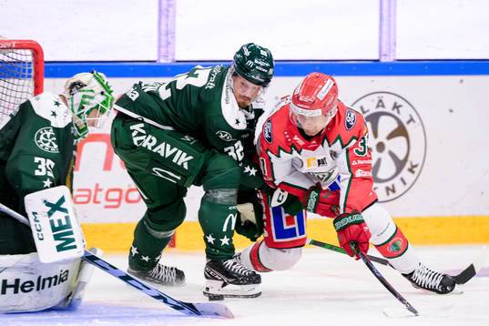Färjestads målvakt Carl Lindbom, Magnus Nygren och
