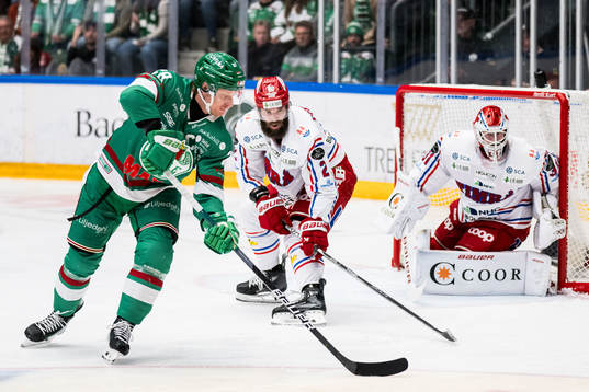 Rögle BKs Anton Bengtsson och Timrå IKs Per Svensson och
