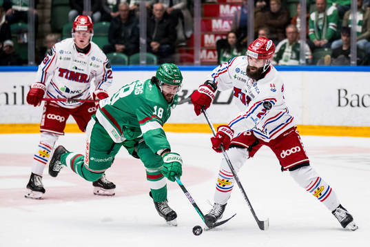 Rögle BKs Dennis Everberg och Timrå IKs Per Svensson