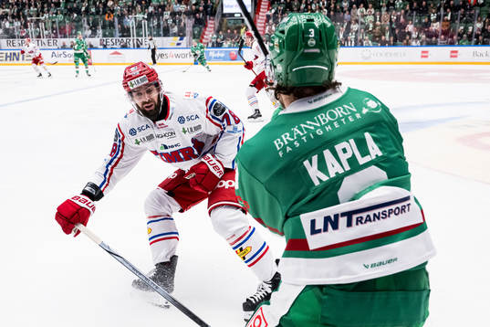 Timrå IKs Robin Hanzl och Rögle BKs Michael Kapla