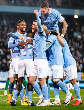 Malmö FFs Isaac Kiese Thelin, Gabriel Busanello och Pontus