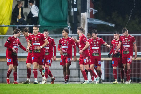 Skövde AIKs Marc Ante Tokich jublar med lagkamrater
