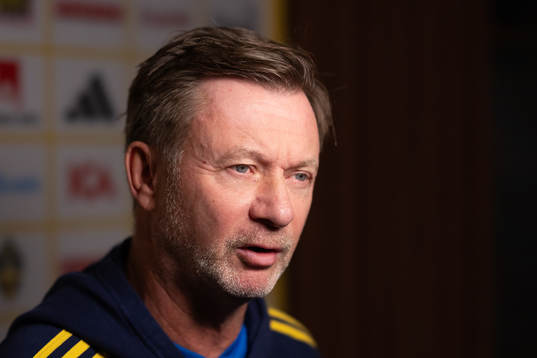 Head coach Peter Gerhardsson of Sweden is interviewed at a