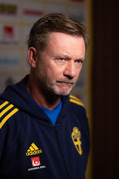 Head coach Peter Gerhardsson of Sweden is interviewed at a
