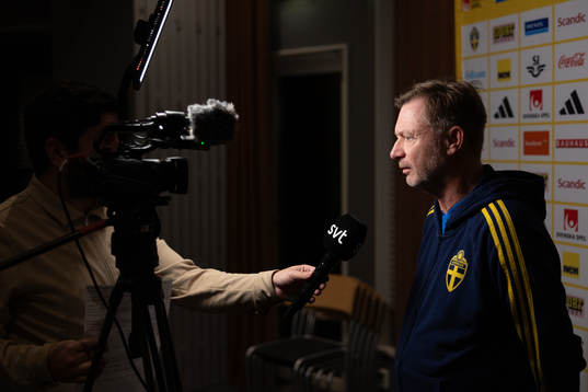Head coach Peter Gerhardsson of Sweden is interviewed at a