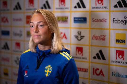 Hanna Bennisson of Sweden is interviewed at a press event