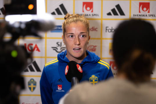 Filippa Angeldahl of Sweden is interviewed at a press event