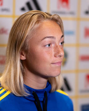 Hanna Bennisson of Sweden is interviewed at a press event